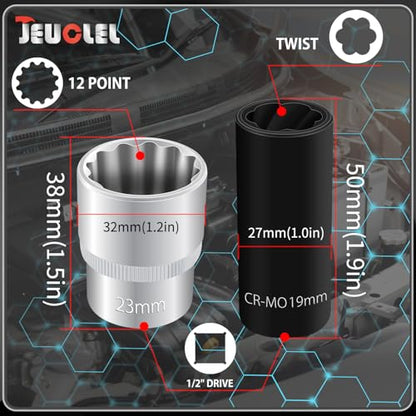 1/2" Dr 12Pt 23mm Spline Socket & 19mm Twist Lug Nut Socket for BMW
