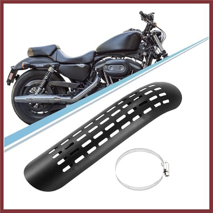 1 Set Universal Motorcycle Curve Exhaust Heat Shield Exhaust Pipe Heat Insulation Shield Muffler Guard with 70-100mm Clamps Black Replace Parts