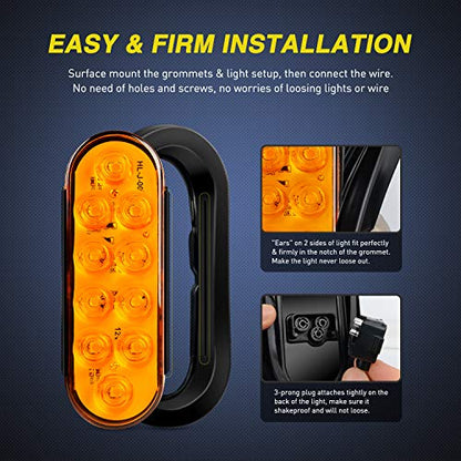 Nilight 6" Oval Amber LED Trailer Turn Signal Light, 2 Pack, Grommet Mount - color: 2Pcs Amber 10Led Lights