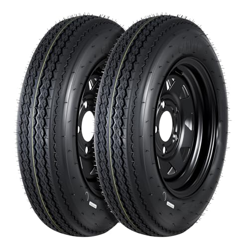 GarveeTech 2-Pack Trailer Tire On Rim 4.80-12 480-12 4.80x12 Trailer Tires and 5 Lug on 4.5 in PCD 12 in Wheels 6PR Black - size: 4.80-12