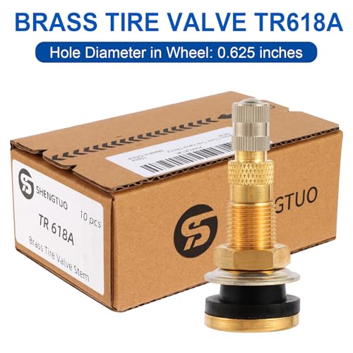 10 Piece TR618A Metal Valve Stems for Agricultural Equipment. Fits 0.618''+0.0157'' Valve Hole Dia, Length 1.99'', Brass Colour - size: TR618A 10pcs
