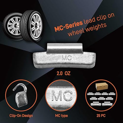 MC Type 2oz Wheel Weights Lead Clip on 25Pcs/Box Fits Alloy Rim - size: MC-2.00 Oz