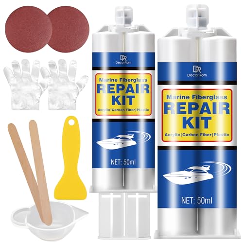 Marine Fiberglass Repair Kit - 3.4oz White Gel Coat & Gelcoat Repair Kit for Boats, Fiberglass Repair Epoxy Filler, Fast Repair for Scratches, Cracks, Holes, Fiber Glass Patch Kit for Acrylic