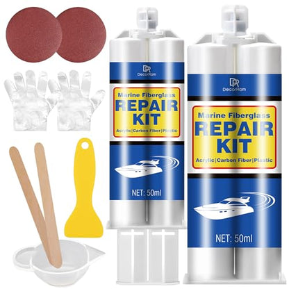 Marine Fiberglass Repair Kit - 3.4oz White Gel Coat & Gelcoat Repair Kit for Boats, Fiberglass Repair Epoxy Filler, Fast Repair for Scratches, Cracks, Holes, Fiber Glass Patch Kit for Acrylic