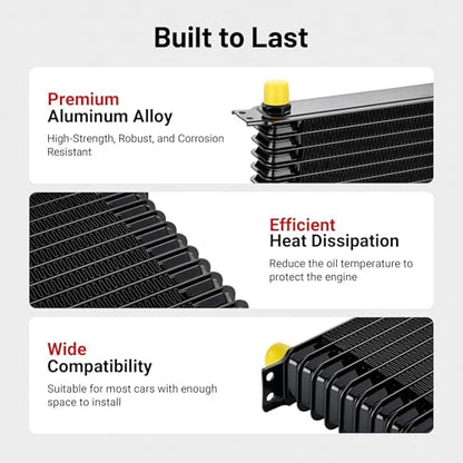 EVIL ENERGY 15 Row Oil Cooler Kit, 10AN Engine Cooler Radiator Universal - size: 15 Row