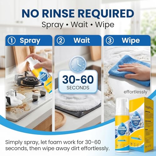 【2Pack】Foam Cleaner,4-in-1 Multi-Enzyme FoamCleaner,New Foam No-Rinse Cleaner,Multifunctional Foam-Cleaner Deep Cleaning Spray for Car Interior Leather Car Seat Cleaner,Kitchen Grease,Sofa Upholstery - color: 2 Pack: Foam Cleaner