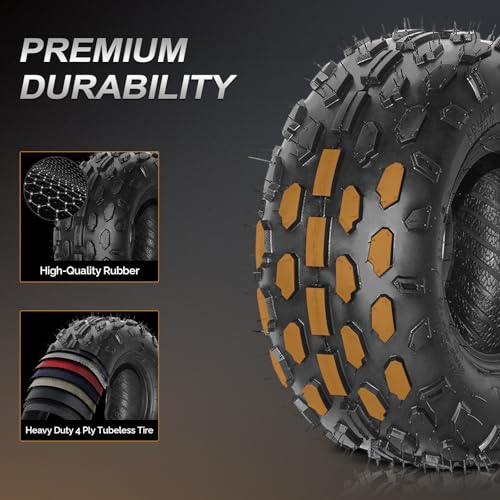 TUFFIOM 145/70-6 ATV UTV Tires for All-Terrain, 4PR Mini Bike Tires with Good Longitudinal Traction and Reversing Performance on Mud, Sand and Rocks, Tubeless, Set of 2 - size: 145/70-6 4PR (2pack)