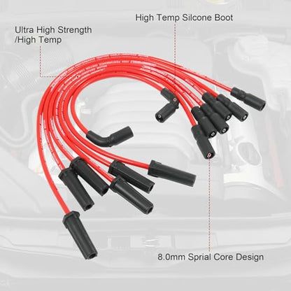 JDMSPEED Spark Plug Wires Silicone 8MM Replacement for Silverado 1500 Sierra 1500 4.3L 1999-2007 Ignition Spark Plug Wire Set