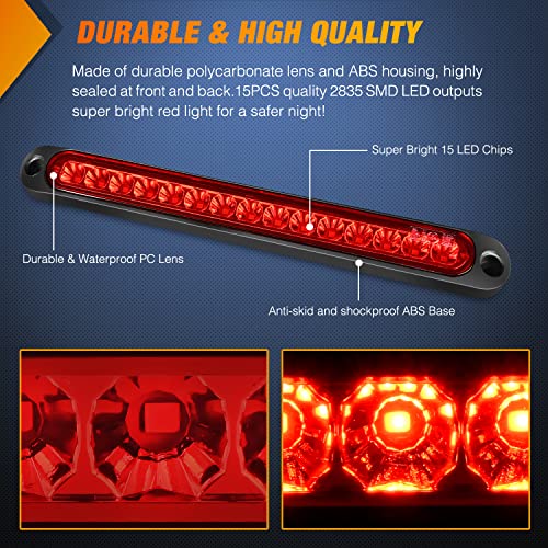 Nilight Trailer Light Bar 2PCS 10" 15 LED Red Park Stop Turn Tail Lights - color: 2Pcs 10" Red 15LED