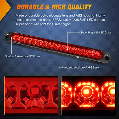 Nilight Trailer Light Bar 2PCS 10" 15 LED Red Park Stop Turn Tail Lights - color: 2Pcs 10" Red 15LED