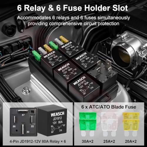 12V 80Amp Relay Box, 6 Way Pre-Wired Relay Box, 6 Relays and 6 Slot ATC/ATO Blade Fuses, Universal Relay Panel, for Automotive Car Truck Jeep - size: 80A 6 Relay 6 Fuses, style: Pre-Wired