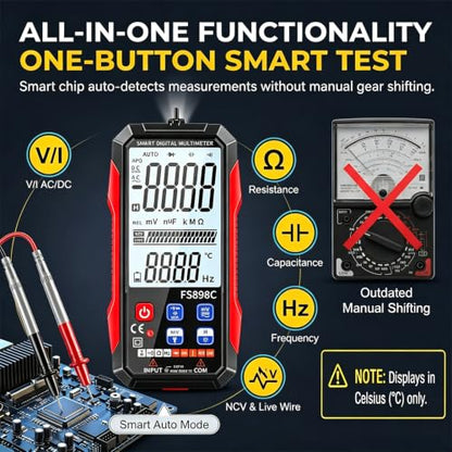 FS898C Digital Multimeter True RMS 6000 Counts USB-C Rechargeable NCV