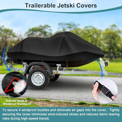 Jet Ski Cover 420D Waterproof for Yamaha Sea-Doo, 115"-120" 3 Seater PWC - color: Black-420-D, size: XL-115"-120"