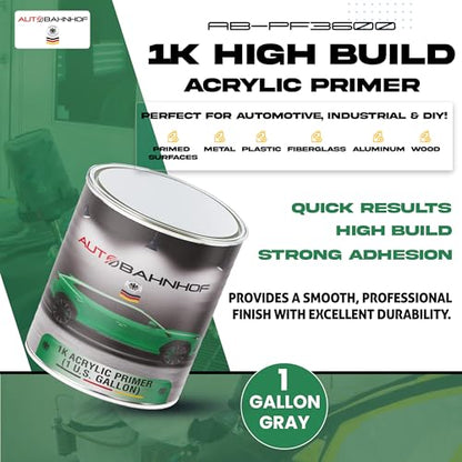 AB-PF3600 1K High Build Acrylic Primer Black – Professional-Grade, Strong Adhesion, Easy Sanding – Ideal for Metal, Plastic & Fiberglass – 1 Gallon - color: 1K Acrylic Primer Black