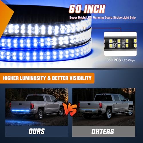 Nilight 60 Inch 360 LED Tailgate Strobe Light Strip Blue White - color: 60" Tailgate Strobe Blue/White