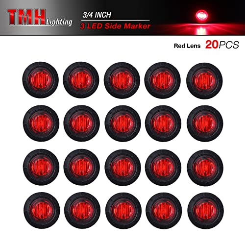 TMH (Pack of 20 3/4 Inch Mount RED LED Clearance Bullet Marker lights, Side LED marker lights for trailer Truck RV Car Bus Van - color: Red