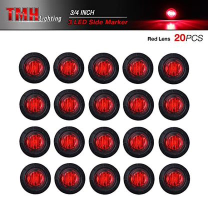 TMH (Pack of 20 3/4 Inch Mount RED LED Clearance Bullet Marker lights, Side LED marker lights for trailer Truck RV Car Bus Van - color: Red