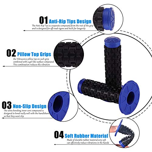Motorcycle Grips 7/8" Dirt Bike Grip Pillow Top Grips Rubber Anti-Slip Universal Handlebar Racing Grip for Motocross ATV - color: blue