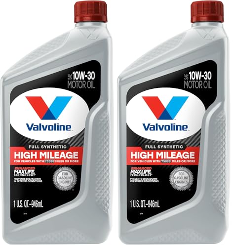Valvoline Full Synthetic High Mileage with MaxLife Technology SAE 10W-30 Motor Oil 1 QT (Pack of 2) - size: 1 qt (Pack of 2), style: Full Synthetic High Mileage