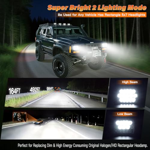 5x7 In LED Headlights with H4 Relay Wire DOT Approved High/Low Beam - size: 5X7 Led headlights+Harness