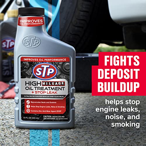 STP High Mileage Oil Treatment + Stop Leak - 15 FL OZ (Pack of 2) - size: 15 OZ (Pack of 2)