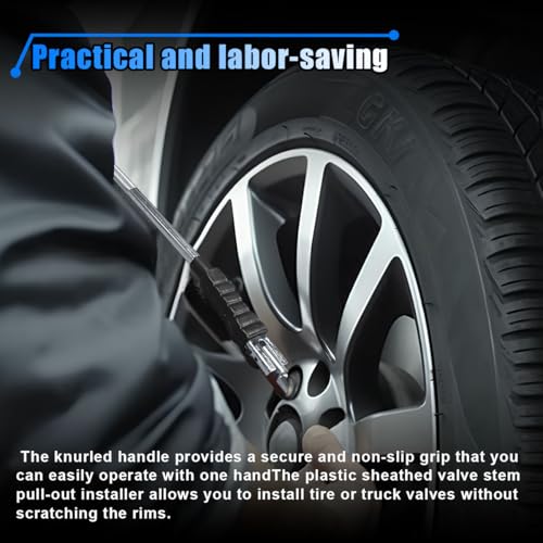 LAINLOY Car Tire Valve Stem Puller, Metal Tire Valve Stem Installer with Rubber Boot, Universal Valve Stem Removal Tool, Non-Slip Grip, Valve Stem Installation Tool, Off-Set Pivoting Head (Black)
