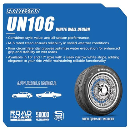 Set of 2 (TWO) Travelstar UN106 215/75R15 18mm White Wall Tire - size: 215/75R15