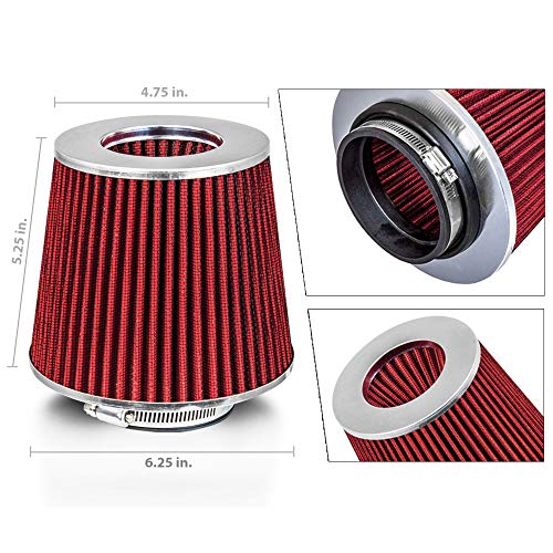 Mortar Aftermarket Auto Air Filter Replacement - Car Enthusiast Class Universal Cold Air Intake Gulps in More Air for More Engine Power & Passionate Induction Sound, 2.5 In, Red
