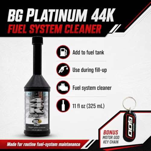 Bundle BG Platinum 44K Fuel System Cleaner, 5 Pack, PN 20811, Five 11 fl oz Bottles, Gasoline Fuel Injector and Fuel System Cleaner, Bonus Key Chain