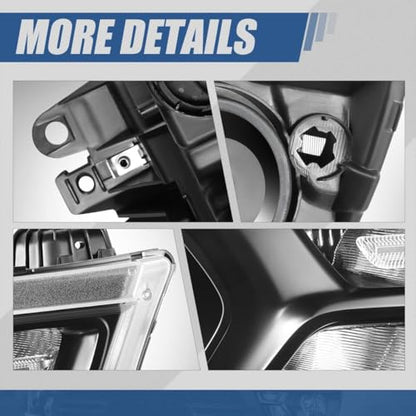 Auto Dynasty Headlights Assembly Compatible with 2019-2024 Dodge Ram 1500, Driver and Passenger Side Halogen Headlamps, GM2502329 GM2503329, Black Housing Clear Corner - color: Black Clear