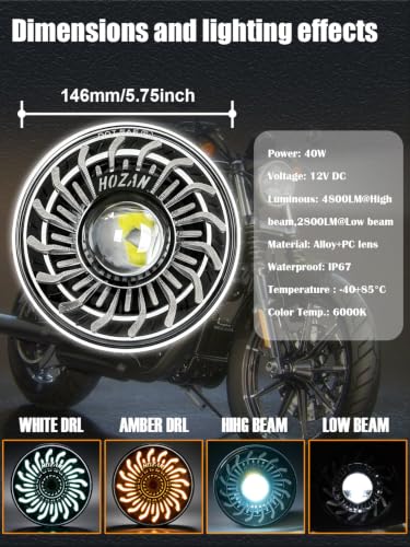 5-3/4" headlight with White/Amber chrysanthemum petal DRL Compatible with Sportster Iron 883 SuperLow XL883 XL1200,Softail Springer, Dyna Street Bob Low Rider - color: Single lamp