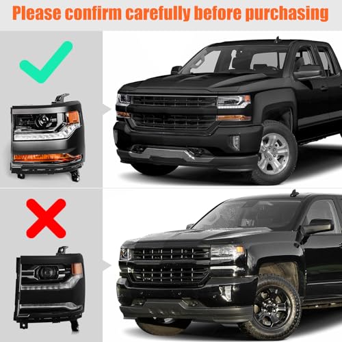 FIONE HID Headlights Compatible with Chevy Silverado 1500 2016-2018/2019 Silverado 1500 LD W/O Bulbs Black Housing Headlamp Left Driver+Right Passenger Side - color: Black, size: PA(Driver&Passenger)