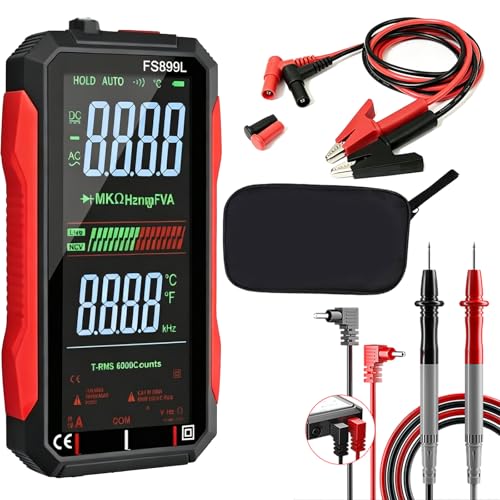 2026 Upgraded FS899L Digital Multimeter, 6000 Counts True RMS Auto-Ranging AC/DC Voltage Tester, NCV Capacitance Meter, USB-C Rechargeable Color Screen with 2 Alligator Clips