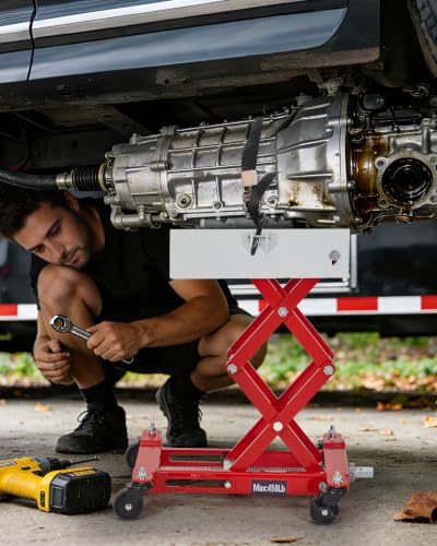 450 LBS Low Profile Transmission Jack, Heavy Duty Auto Repair Lifting Jack - color: Red & White