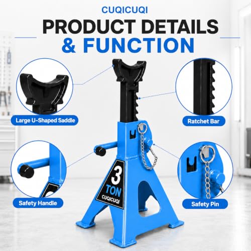 Jack Stands, Heavy Duty Car Jack Stand with Lock Pin and Large Foot Base for Car SUV, 3 Ton Stand Car Lift 1 Pair Light Blue - color: Light Blue