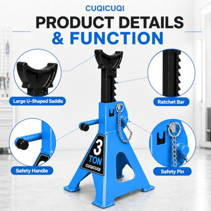 Jack Stands, Heavy Duty Car Jack Stand with Lock Pin and Large Foot Base for Car SUV, 3 Ton Stand Car Lift 1 Pair Light Blue - color: Light Blue
