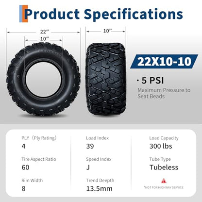 22x10x10 ATV UTV Tires, 22 10 10 All-Terrain Tires,A102, 22x10-10 UTV ATV Tire for Off-Road, Mud, Dirt, Sand, Street Trail, 4PR Tubeless,2 Pack - size: 22X10-10, style: Pattern D