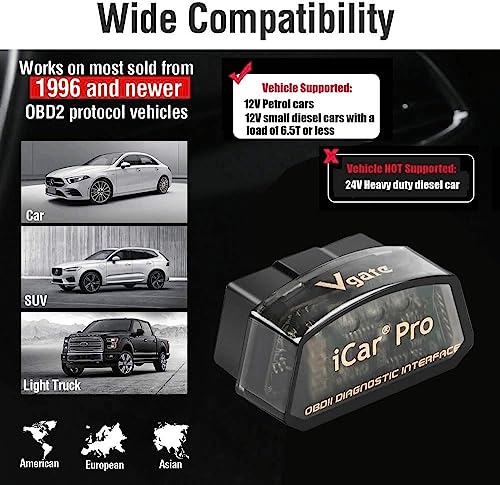 Vgate iCar Pro Bluetooth 4.0 (BLE) OBD2 Fault Code Reader OBDII Code Scanner Car Check Engine Light for iOS/Android - size: ICAR PRO BLE4.0 - iOS, Android & Windows