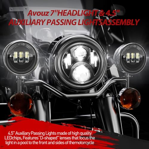 7 inch Motorcycle LED Headlights 4.5" Fog Passing Lights DOT Kit For Harley Davidson Road King Ultra Classic Street Glide Heritage Softail Switchback Electra Glide CVO Tri Glide harley headlight - size: Black-7 inch