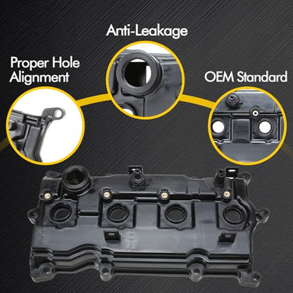 Engine Valve Cover Compatible with 2013-2018 Nissan Altima Rogue Murano 2.5L 2014 Pathfinder 2.5L 2014-2017 Infiniti QX60 Hybrid 2.5L Part 132643kY0A - color: Black (Upgrade Plastic)