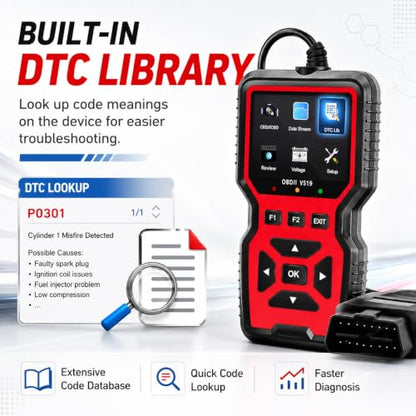 OBD2 Scanner Diagnostic Tool - Check Engine Light Code Reader, Reset Function, Data Stream, I/M Readiness, Full Features, Modes 6 & 8, for All 1996+ Vehicles