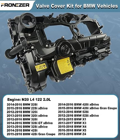 N20 Engine Valve Cover Kit with Gasket, Bolts & Oil Filler Cap Compatible with 2012-2018 BMW 228i 320i 328i 328i GT xDrive 428i 528i X1 X3 X4 X5 Z4 L4 2.0L Replaces# 11127588412 264-517 - color: PLASTIC