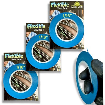 LiME LiNE Flexible Vinyl Fine Line Masking Tape for Automotive Custom Paint, No Residue Fineline Blue 1/4",1/8", 1/16" (G. 1/16" - Pack of 3) - color: 1/16" - Pack of 3