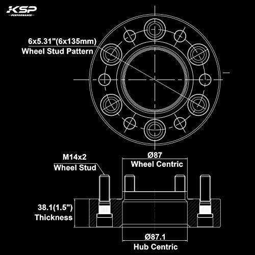 KSP 6x135 Wheel Spacers for f150 2004-2014, 1.5"(38mm) Spacer with Hub Lip Compatible with Ford Expedition 2003-2014, Forged Spacer with M14X2 Thread 87.1mm Center Bore fit Navigator Mark LT 2005-14 - size: 1.5" 2003-2014 Expedition