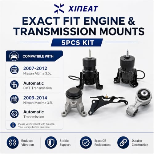 Engine Motor Mount kit 5pcs Compatible with 2007-2012 Nissan Altima 3.5L 2009-2014 Nissan Maxima 3.5L Automatic CVT Trans Replacement A4355HY A7361 A4365HY A7363 A7363 112209n00A 113509N00A XINEAT - size: 2007-2012 Nissan Altima 3.5L