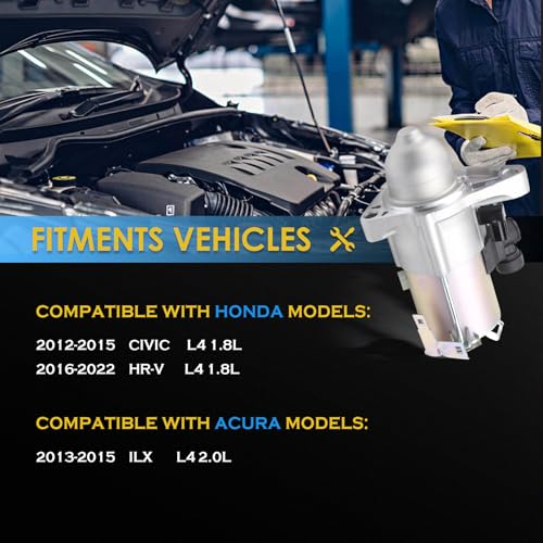 19264 19159 New Starter Motor Replacement for Honda Civic 1.8L 2012-2015, Honda HR-V 1.8L 2016-2022, Acura ILX 2.0L 2013 2014 2015 L4 Engine OE: 31200-R1A-A01 31200-R0A-004 31200-RIA-A11 - color: 19264