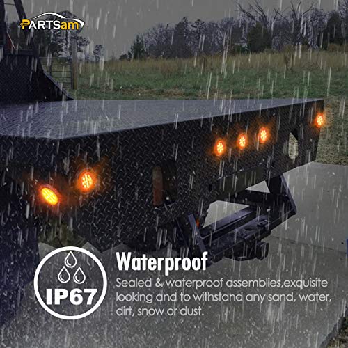 Partsam 10pcs 2.5" Round Amber Trailer 13LED Side Marker, 2.5 Inch Clearance Lights for Trailer Truck, Sealed Waterproof, 12V - color: Amber