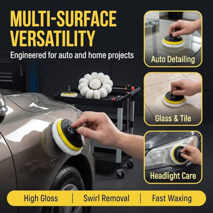 7 PCS 3 Inch Wool Polishing Buffing Pad Polishing Buffing Wheel with M10 Drill Adapter, Car Buffer Drill Attachment, Drill Buffer Polisher Attachmen for Car, Glass, Tile, Tire Polishing & Waxing - size: 7 Pcs 3 Inch