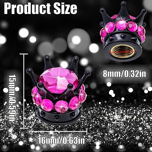 4PCS Crown Bling Tire Stem Valve Caps, Crystal Diamond Car Wheel Tire Valve Caps Universal Copper Core Stem Covers for Cars, SUV, Trucks, Bikes, Motorcycles, Bicycles (Black & Rose Red) - color: Black & Rose Red