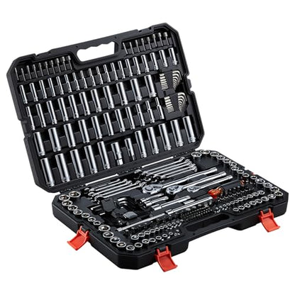 VEVOR Mechanics Tool Set, 253-Piece Mechanic Tool Kit, 1/4 in, 3/8 in, and 1/2 in Drive, SAE and Metric Socket Set, Wrenches, Screwdriver Bits, Accessories, and Storage Case, for Automotive Repair - size: 247-PCS